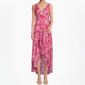 Hutch Isadora Floral Wrap High-Low Dress in Fuschia